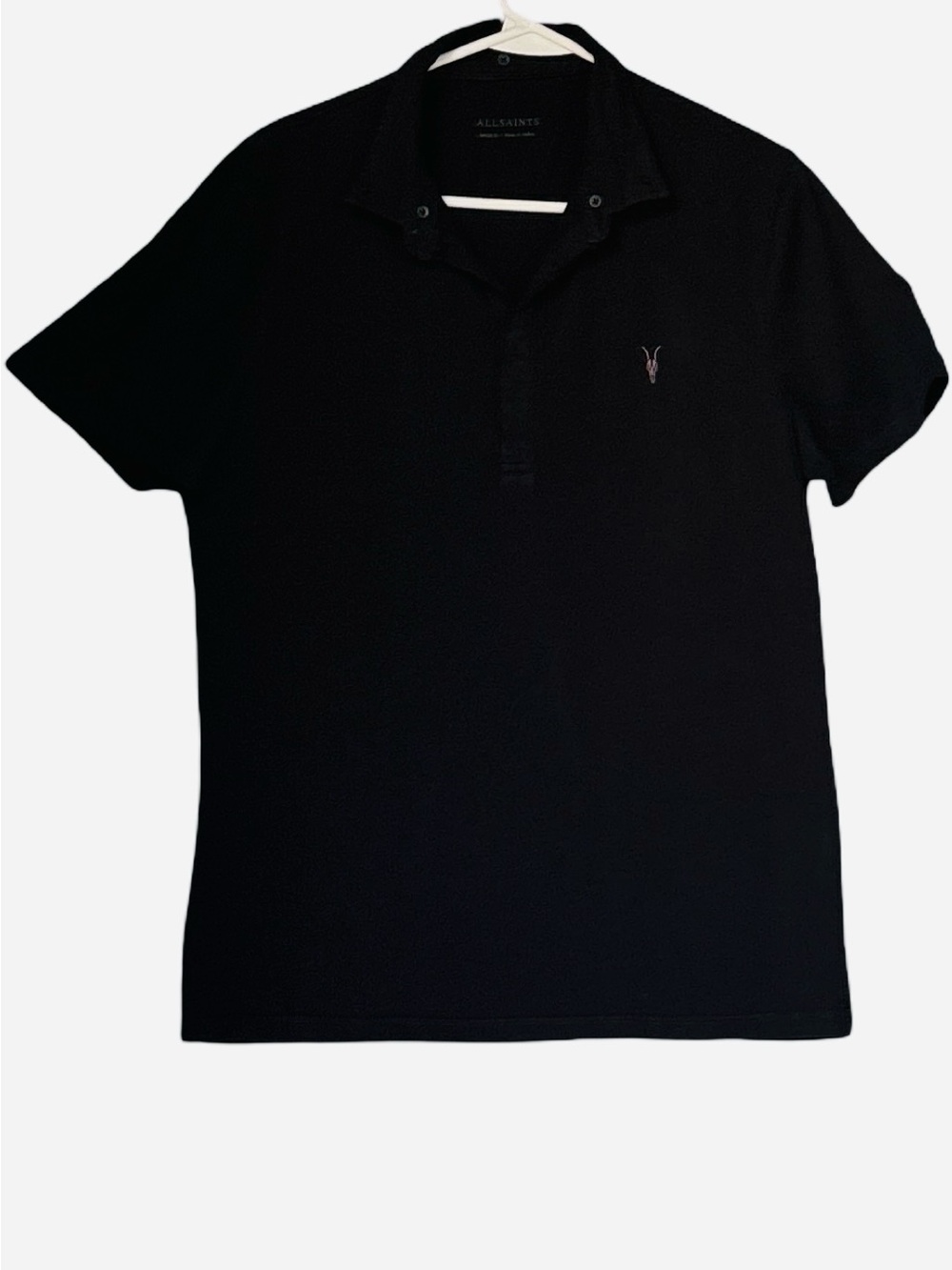 AllSaints Black Polo Shirt Medium Cotton